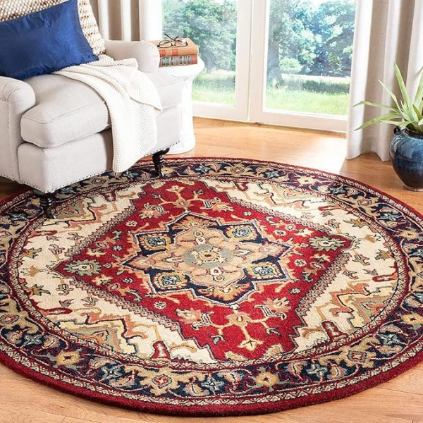 Safavieh Heritage Collection HG625A 3ft Round Handmade Traditional Oriental Premium Wool Rug, Red