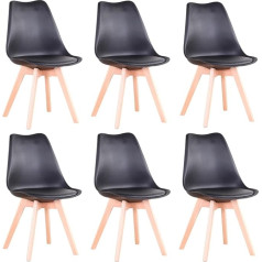 GrandCA HOME Set of 6 Dining Room Chairs, Scandinavian Design, Solid Wood Legs, Ergonomic, for Dining Room, Living Room, Kitchen & Bedroom (Black, 6)