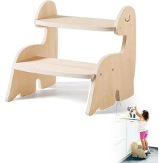 Promise Babe Montessori Children's Wooden Learning Tower for Children, Dinosaur Baby Step Stool, 2 Levels, Children's Furniture, Animal, Dino Baby, Toddler Room