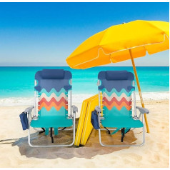 HIGH POINT SPORTS Backpack Foldable Beach Chairs Set of 2 Lightweight Portable Lounger Beach Chair Support 113.4 kg Camping Chairs with 4 Positions for Adults Blue