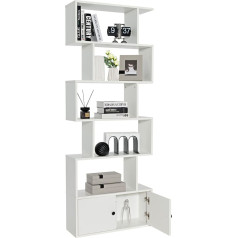 COSTWAY Bookcase with Doors, Standing Shelf with 5 Levels, Room Divider Shelf, Wooden Office Shelf, Storage Shelf for Living Room, Bedroom, 183 x 70 x 23 cm (White)