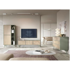 Home Furniture Set Green Wall Unit Front with Herringbone Pattern 3-Piece 1 Lowboard 1 Shelf 1 Chest of Drawers