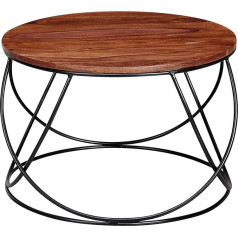 FineBuy Sheesham Coffee Table, Solid Wood/Metal, 60 x 40 x 60 cm, Living Room Table, Round, Solid Brown, Sofa Table, Modern Wooden Table, Living Room Industrial