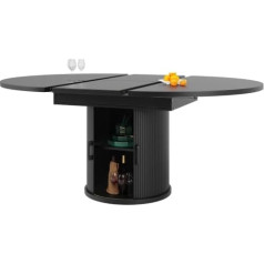 Round Dining Table, Kitchen Table with Extendable Table Top and Storage Cabinet, Kitchen Table, Dining Room Table, Dining Table with Cylindrical Table Legs, for 4-6 People, 118/158 x 118 x 76.8 cm