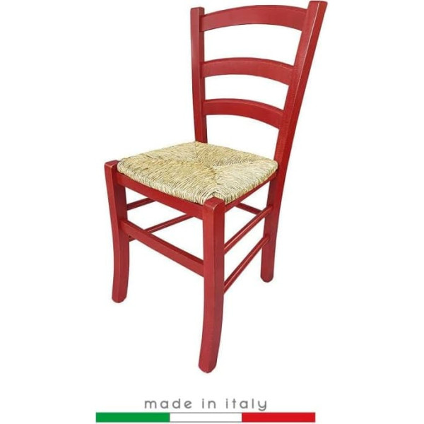 ZStyle, Venice Coloured Wood Straw Chair Restaurant Agritourism Kitchen Home Green Blue Yellow Red (Red)
