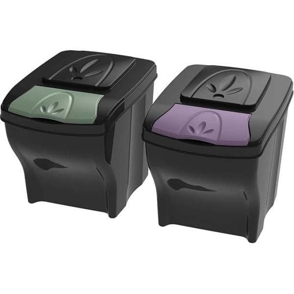 Bama 40302 Bin Poker Office Set 2 x 20 L Plastic Black with Colourful Doors