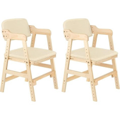 Supfine High Chair, Height Adjustable Wooden High Chair for Children from 2 to 12 Years, Beech Wood Children's Chair, for Eating and Learning, Chair for Children and Adults (Beige/2 Pieces)