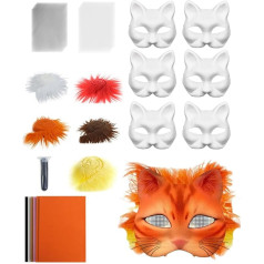 Cat Masks for Crafts - Unpainted Cat Mask Set - Accessory Set with Gauze and Felt Sheets for Costume Accessories Suitable for Parties Cosplay and Masquerade for Women and Men