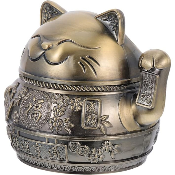 Ashtray Indoor Outdoor Ashtray Metal Holder Animal Ashtray Windproof Antique Ashtray - Japanese Maneki Cat Zinc Alloy Europe Office Old Fashioned