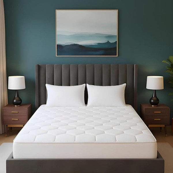 Cozy Aura Single Mattress Protector Triple Filled Deep 40cm Elastic Mattress Cover with Microfibre Filling Breathable and Soft Quilted Diamond Design (White, 90x190cm)