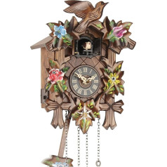 Cuckoo Clock Real Wood Battery Operated Quartz Movement Cuckoo Call 5 Leaves Painted 25 cm 23137