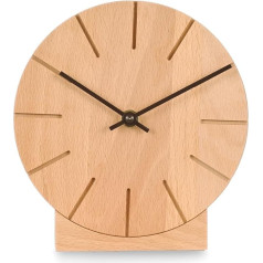 Boom Wall Clock Table Clock Beech Wood Quiet Solid Wood Design Diameter 17 cm (Beech Oiled Black Hands Quartz Movement)