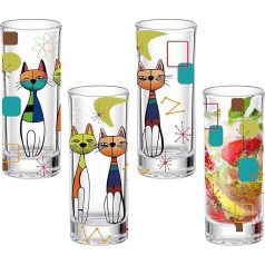 Patelai 4 Pack Retro Cat Glass Cups Black Cool Cat Drinking Glasses for Iced Coffee Cocktail Juice Cute Atomic Gift Mid Century Modern Kitchen Decor