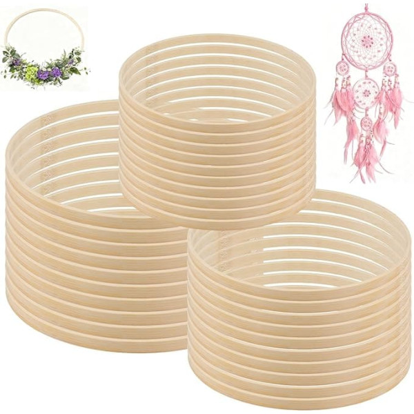 SENJEOK 30 Pieces Wooden Bamboo Flower Hoops, 3 Sizes, Bamboo Macrame Rings, Wooden Craft Hoops for Flower Wreaths, DIY Wedding Decoration and Home Crafts, 15cm, 20cm, 26cm