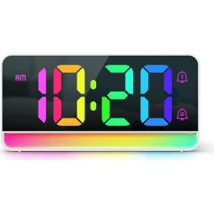 Bunte LED-Umgebungslicht-Uhr mit Farbbildschirm, 5-stufige Zeithelligkeit, 3-stufiges Umgebungslicht, Dual-Alarme mit Schlummerfunktion, Typ-C-betrieben, schlank und stilvoll (weiß)