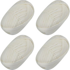 4 Pieces Beginner T-Shirt Yarn, Elastic Fabric, Crochet Cloth Yarn for DIY Knitting, Spaghetti Yarn, Thick Knitting Yarn for Hand DIY Bag, Blanket, Cushion, Crochet Projects, Home Decor (White)