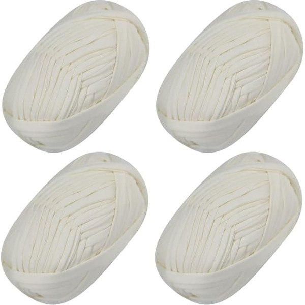 4 Pieces Beginner T-Shirt Yarn, Elastic Fabric, Crochet Cloth Yarn for DIY Knitting, Spaghetti Yarn, Thick Knitting Yarn for Hand DIY Bag, Blanket, Cushion, Crochet Projects, Home Decor (White)