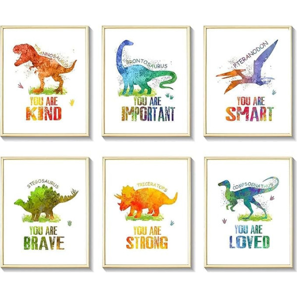 Dinosaur Wall Art Poster Watercolor Dinosaur Prints Set for Boys Bedroom 21x25cm Unframed Motivational Quote Home Decor Photo for Nursery Playroom Decoration