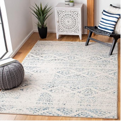 SAFAVIEH Tulum Collection Boho Rug for Living Room, Dining Room, Bedroom Short Pile, Ivory and Turquoise, 122 x 183 cm