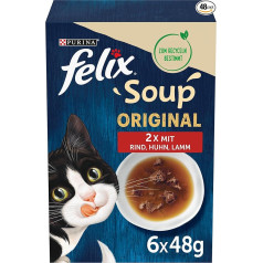Felix Soup, Clear Soup for Cats with Delicate Pieces, Variety Mix, Pack of 8 (8 x 6 Bags of 48 g)