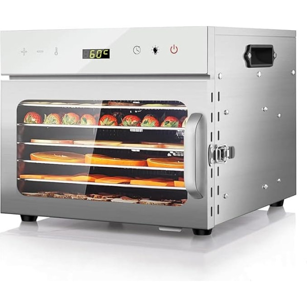 Dehydrator Stainless Steel with Recipe Booklet, 6 Levels Dehydrator Temperature Controller from 30-90°C, BPA-Free, Dehydrator for Fruit, Meat, Fruit Dryer, Vegetable Herbs, Timer Function of