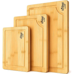 QUIZINE Set of 3 Premium Bamboo Chopping Boards - Sturdy, Non-Slip and Eco-Friendly, Ideal for Cutting Meat, Vegetables and Fruits, Elegant Design, Also as a Serving Tray