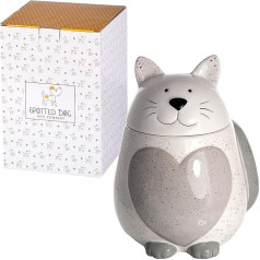 SPOTTED DOG GIFT COMPANY - Ceramic Biscuit Jar in Cat Shape - with Lid and Heart Motif - Gift Idea for Cat Lovers and Cat Lovers