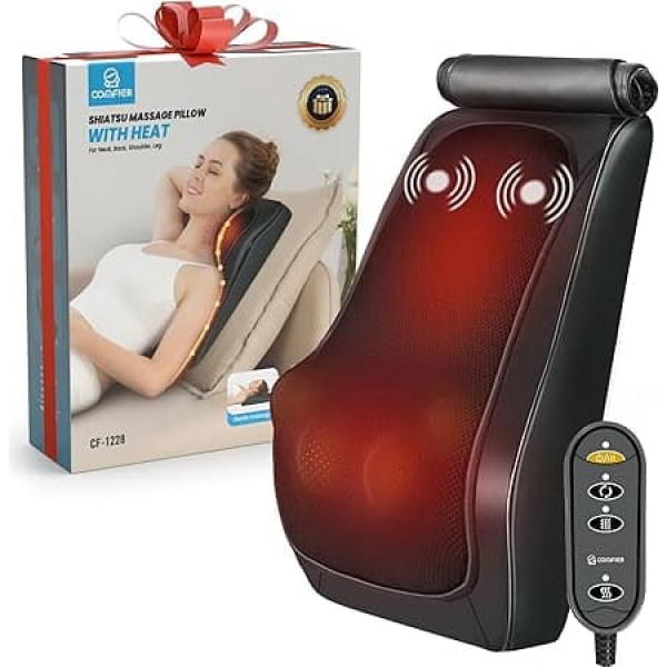 COMFIER Massager, Neck Massager with Heat, Shiatsu Back Massager with 4D Kneading Heads, Massage Cushion for Shoulder, Back, Legs, Gifts for Men and Women