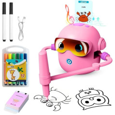 Painting Robot for Children, Drawing Robot Children from 3-8 Years, Voice Interactive Educational Drawing Robot with 100 Painting Cards, 16 Pens & Music, Gift for Boys Girls (Pink)