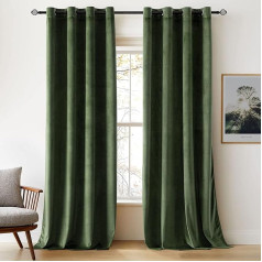 Woaboy Velvet Curtains, Green Blackout Curtain Velvet with Eyelets, Opaque for Living Room, Blackout Curtains, Thermal Curtain, Soundproofing Bedroom, Set of 2, 140 x 225 cm (W x H), Matcha Green
