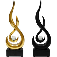 Pack of 2 Decorative Flame Sculpture Modern Sculptures Decor Made of Resin 29 x 8.7 x 4 cm Abstract Art Sculpture Flame Decoration Modern Statue with Glass Ball for Living Room Office Shelf