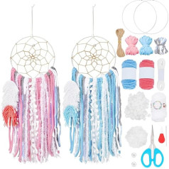 DIY Zweifarbiges Traumfänger-Set, 50 x 15 cm, Boho, rosa und blau, Wollgarn, handgefertigter Traumfänger für Anfänger, Traumfänger für Frauen, Geschenke, DIY-Wanddekoration für Schlafzimmer