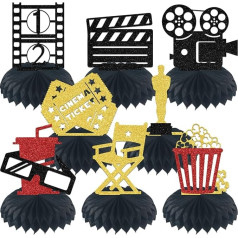 8 Pieces Movies Honeycomb Centerpiece Movie Theme Comedy Movie Table Decoration Movies Birthday Party Decoration for Kids Hollywood Movie Theme Hen Party Accessories Gold Black Red Glitter