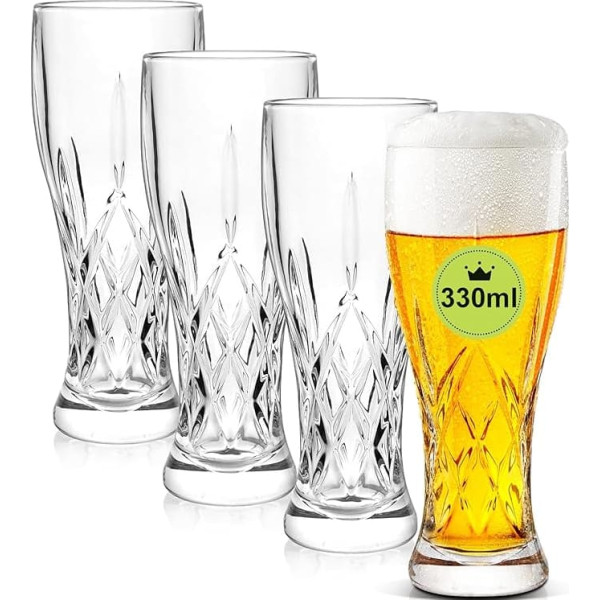AXIM Beer Glasses Set, Crystal Beer Pint Glass, Pilsner Beer Mug, Bar Glassware, Drinking Glasses for Home, Kitchen, Entertainment (4 Pcs/330ml)