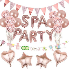 Spa Party Supplies for Girls - Rose Gold Spa Party Balloon Banner Garland and Triangle Bunting Flags, Girls Night Birthday Pampering Party Makeup Party Decoration