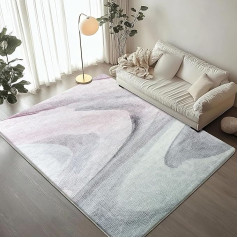Living Room Rug, Short Pile, Easy Care, Non-Slip Back, Modern Multicoloured Design, Suitable for Living Room, Bedroom, Grey/Pink, 160 x 200 cm