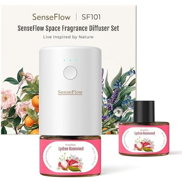 Aroma Diffuser for Essential Oils SF101, Waterless Ultrasonic Fragrance Plug Room Fragrance, 100% Vegetable Air Freshener, 120-Day Aroma for Home, Hotel - up to 100 m² - Lychee Rosewood