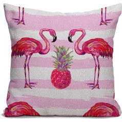 Tomda Summer Tropical Flamingo and Pineapple Pattern Cotton Linen Pillow Case Cushion Cover Home Office Decorative for Sofa Living Room Square 45x45cm