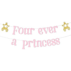 Sursurprise Princess 4th Birthday Party Decorations, Four Ever A Princess Banner Pink Gold for Girls, Princess Theme 4 Year Old Birthday Party Supplies