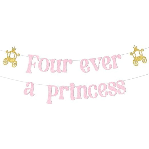 Sursurprise Princess 4th Birthday Party Decorations, Four Ever A Princess Banner Pink Gold for Girls, Princess Theme 4 Year Old Birthday Party Supplies
