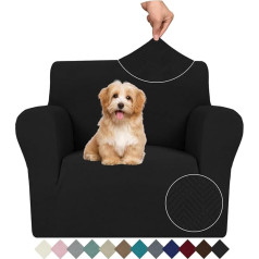 Ystyle Stretch Sofa Cover 1 Seater, Armchair Protector Non-Slip with Armrest, Elastic Couch Cover Jacquard, Universal Sofa Cover Modern, Sofa Protector Dog Cat Living Room, Black