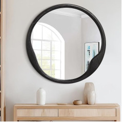 AOAOPQ Wall Mirror 70cm Black Round Bathroom Mirror Wooden Frame Modern Decorative Makeup Mirror for Bedroom Living Room Entrance