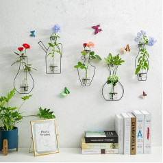 Set of 5 Wall Hanging Planters with Glass Cup Vases, Iron Metal Stand for Water Plants Flower Decoration Gift for Wedding Outdoor Indoor Centrepieces Decor