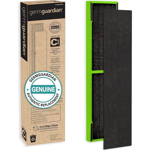Keim Guardian Filter C Toxin Clear HEPA Original Replacement Filter, Removes 99.97% of Pollutants, Common VOCs, Household Toxins, for AC5000, AC5250, AC5300, AC5350, CDAP5500, Black/Green, FLT5000VO