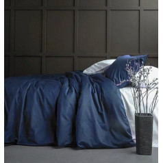 Egyptian Cotton High Thread Count Long Staple Satin Weave Silky Soft Breathable Duvet Cover Set Pima Quality King Size Navy Blue