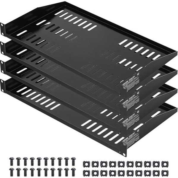 VEVOR 1U Server Rack Shelf, 4 Pack, 50Lb, Vented Boom, Wall Mounted or Rack Mounting Shelf with Shelf, 254mm Depth, Good Air Circulation for 482mm Cabinet Computer Networking Equipment