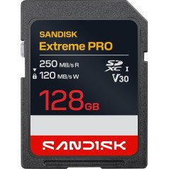 SANDISK Extreme PRO SD UHS-I Card 128GB (up to 250MB/s Read Speed and 120MB/s Write Speed, 4K UHD Video, U3, V30) Memroy Zone App