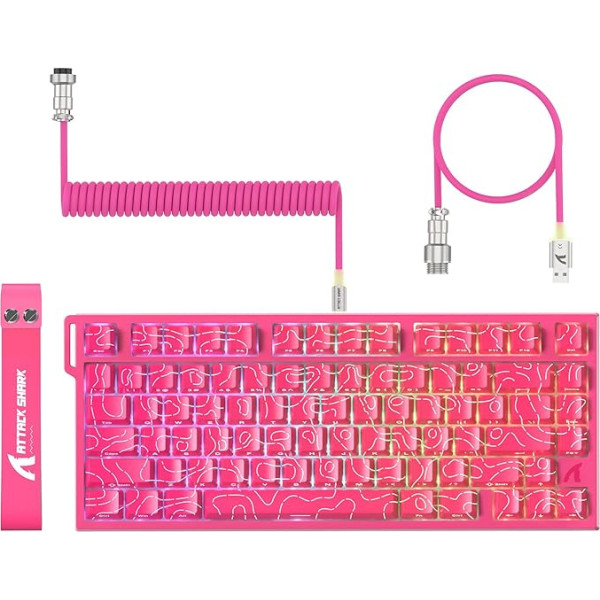 ATTACK SHARK R82 Wired 75% Gaming Keyboard, Magnetic Switch, 8K Hz, Ultra Precision 0.005mm RT, RGB Backlight, QWERTY, Sound Absorption, Includes C01ULTRA LED Cable (Pink)