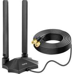 Tri-band WiFi 6E Antenna RP-SMA WiFi Antenna with Magnetic Base and 2M Extension Cable for PC, Bluetooth Motherboard, WiFi 6 Router, WiFi Camera, PCI Card