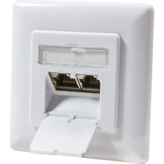CAT 6A 10 Gigabit 500 MHz Universal Network Socket Flush-Mounted 2x RJ 45 Fully Shielded 10 Gigabit Signal White, AWG 22-24, PoE LAN, Network Wall Outlet